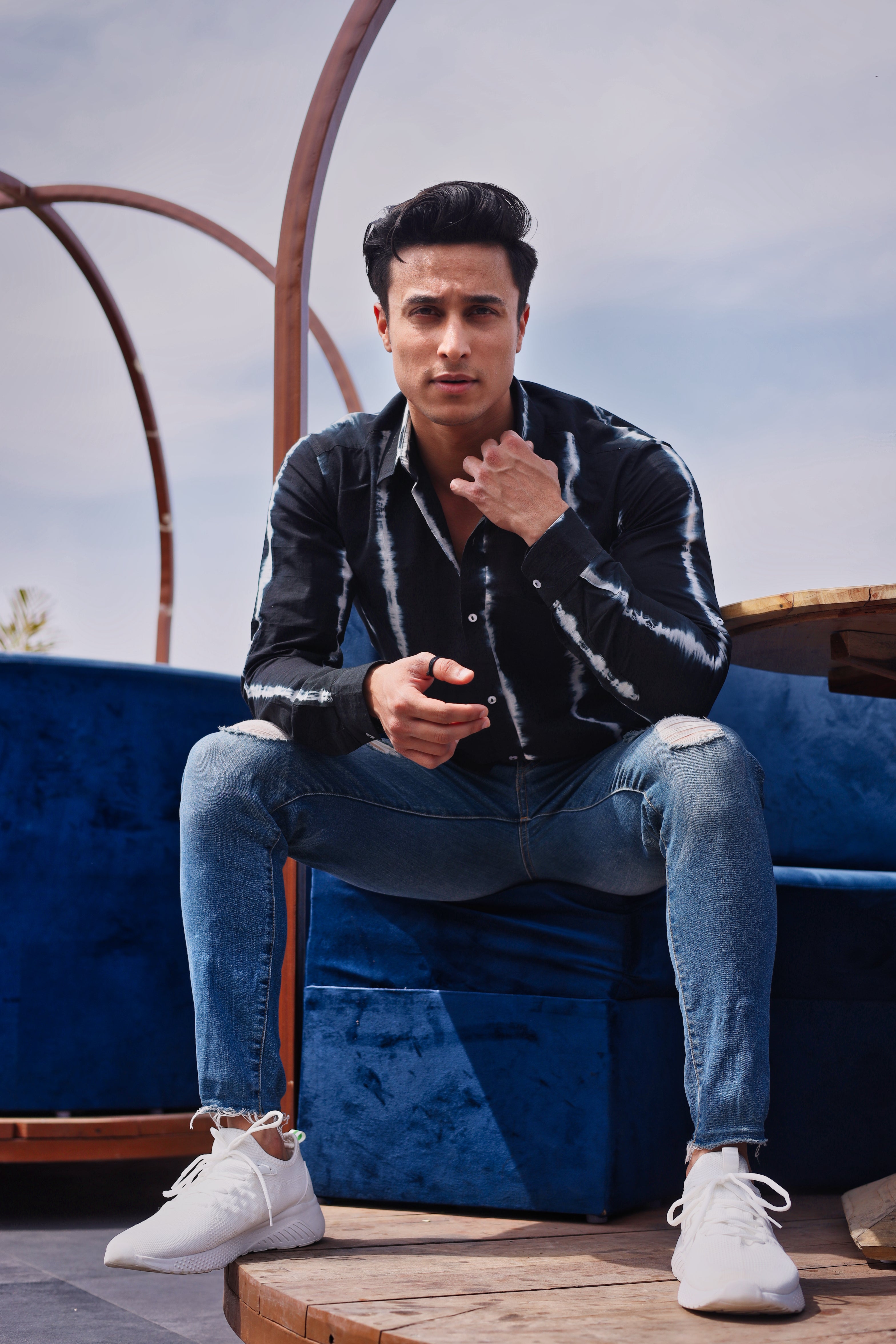 Qala Jaipur Black Tie-Dye Cotton Shirt for Men | Rajasthani Hand-Dyed Shibori Shirt