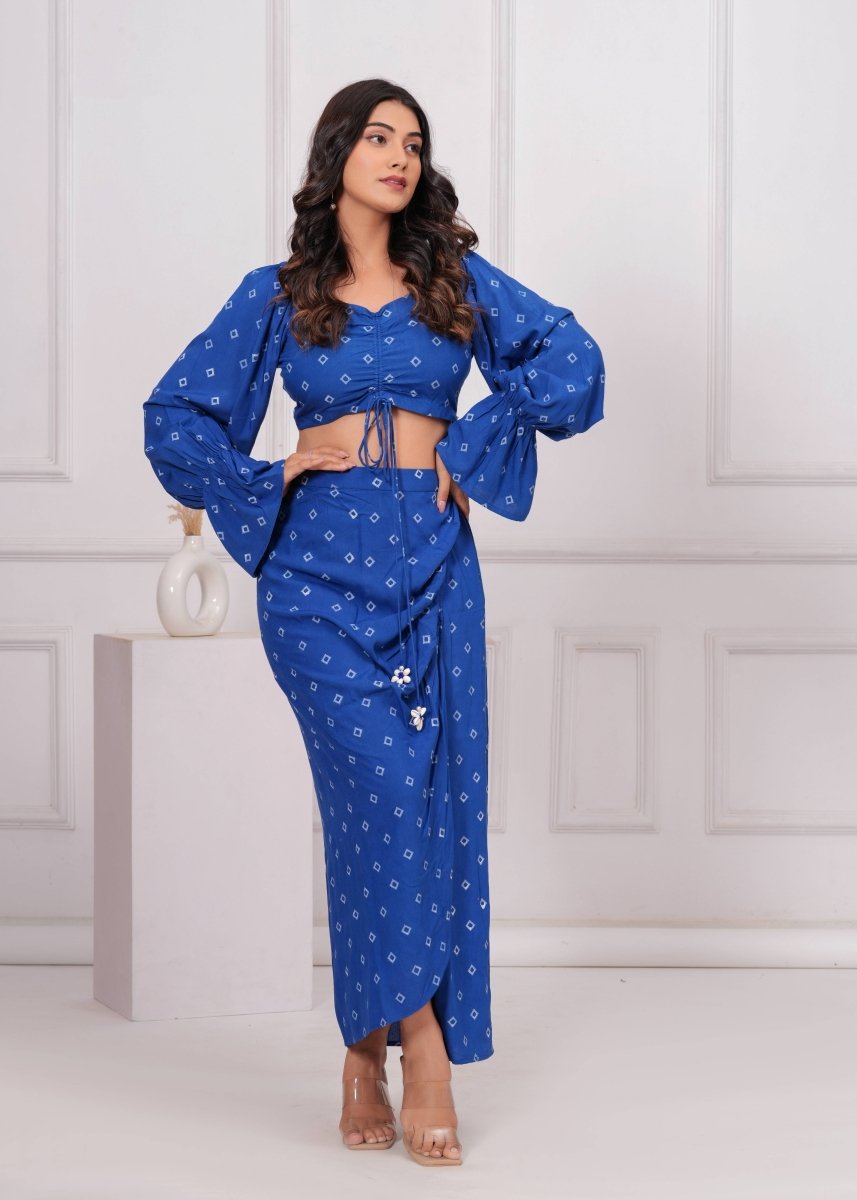 Blue Block Print Co - Ord Set - My Trend Fusion Collection - Qala Jaipur