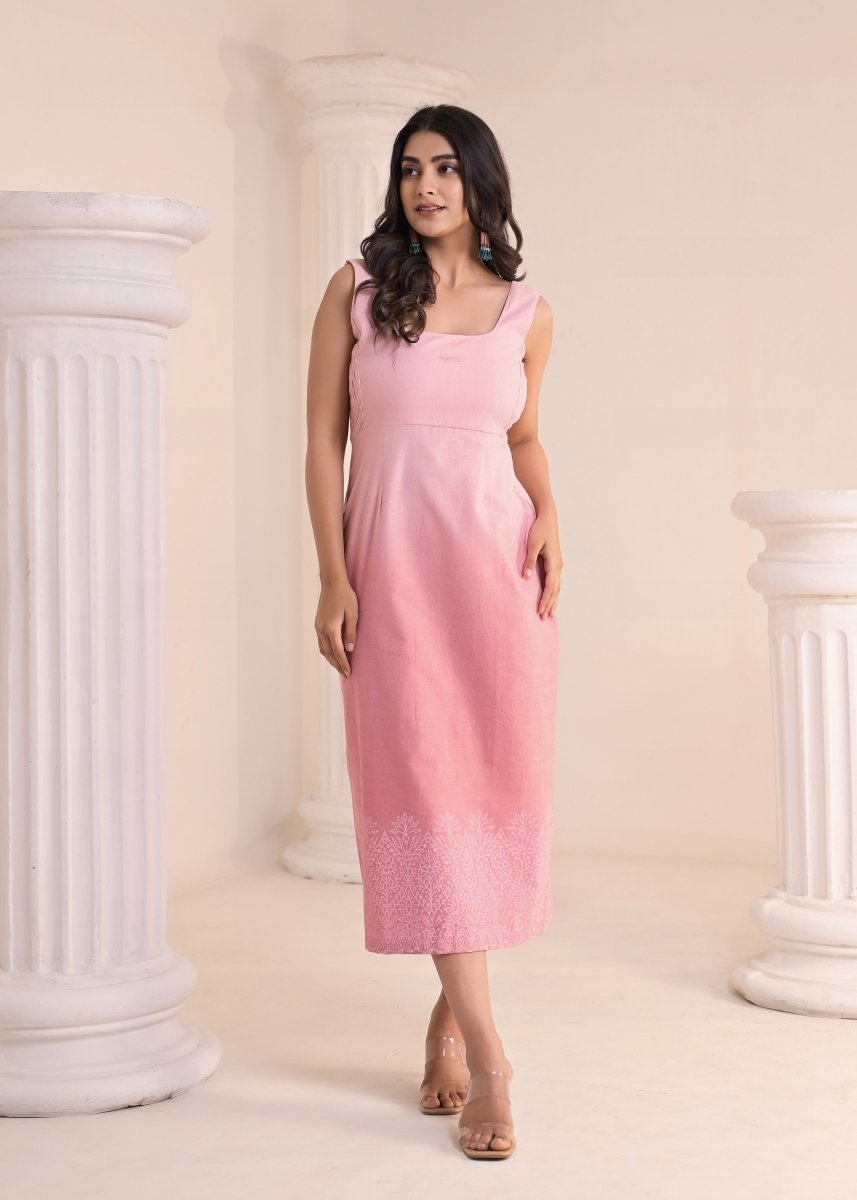 Ombre Block Diaries - Blush Pink Ombre Sleeveless Midi Dress - Qala Jaipur