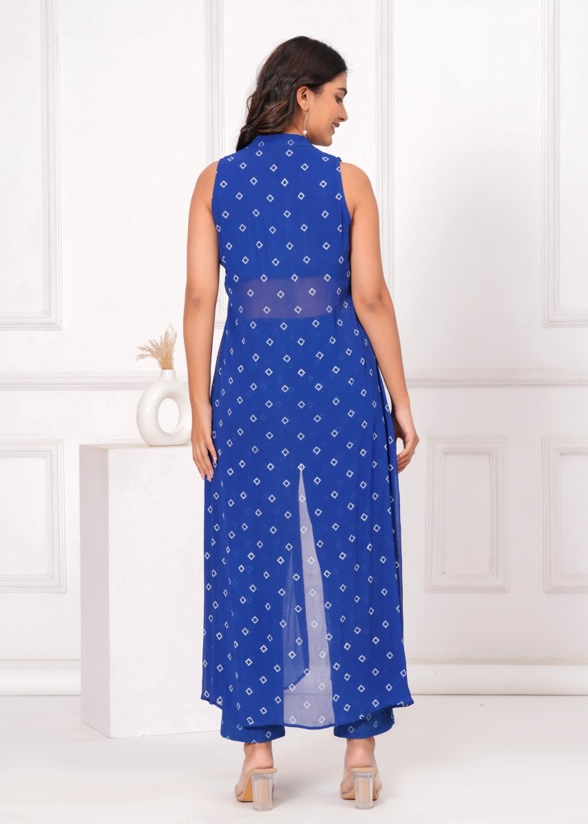 Blue Printed Asymmetrical Co ord Set - My Trend Fusion Collection - Qala Jaipur