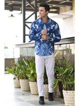 Qala Jaipur Dark Blue Tie-Dye Cotton Shirt for Men | Artisan Rajasthani Shibori Tie-Dye Shirt