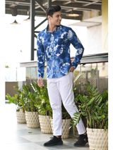 Qala Jaipur Dark Blue Tie-Dye Cotton Shirt for Men | Artisan Rajasthani Shibori Tie-Dye Shirt