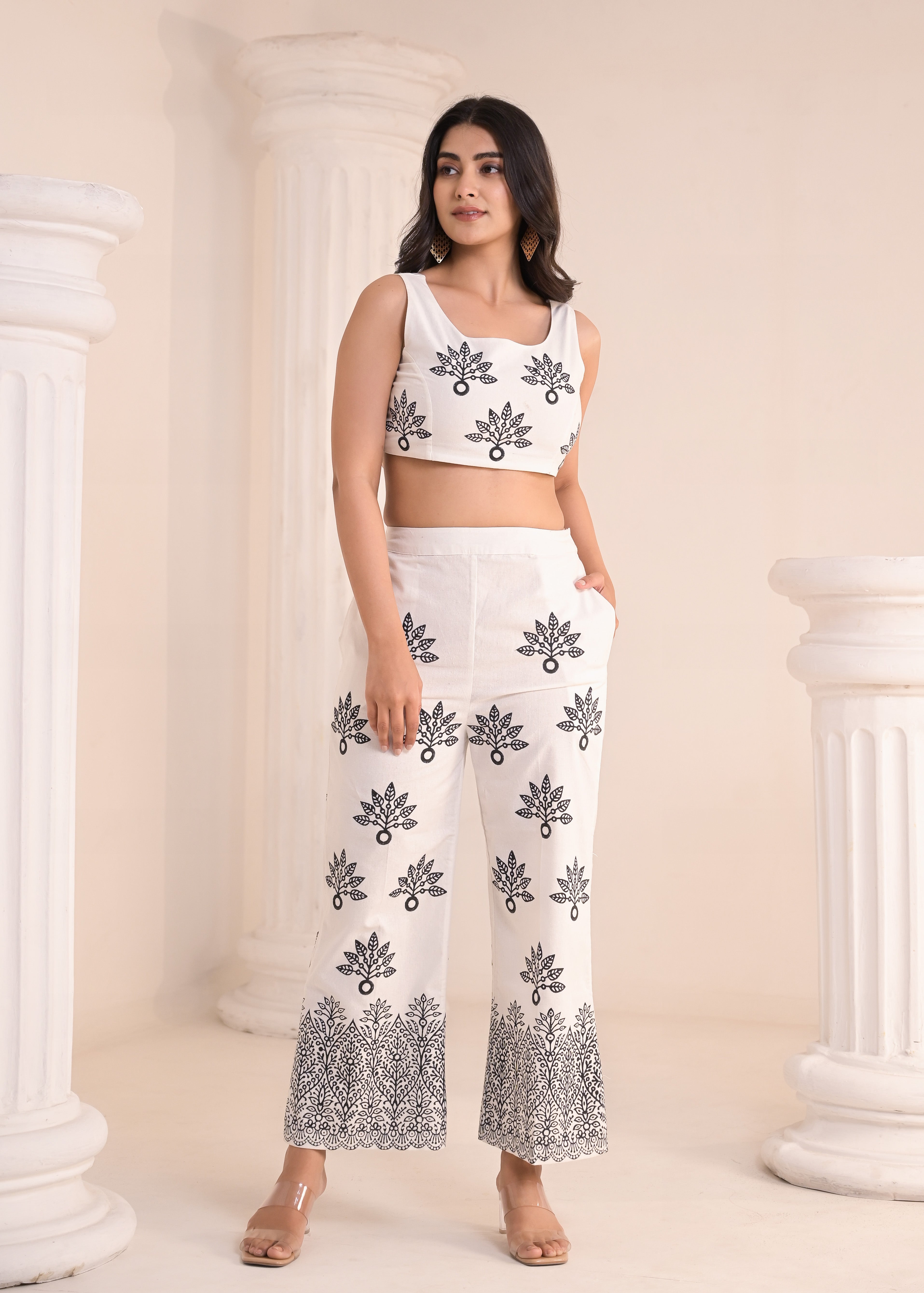 Redefine Our White & Black Hand-Block Printed 3-Piece Co-ord Set