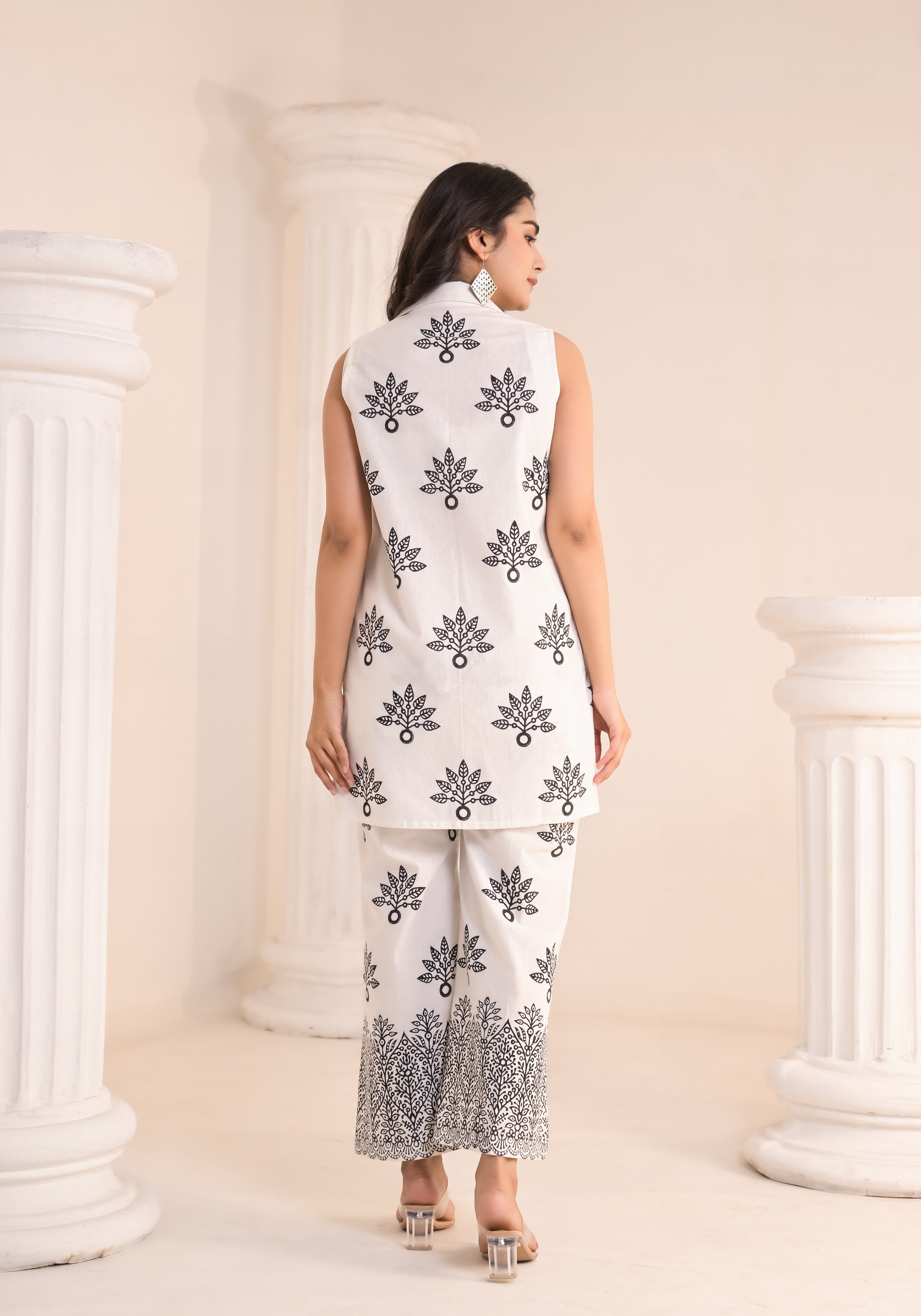Redefine Our White & Black Hand-Block Printed 3-Piece Co-ord Set