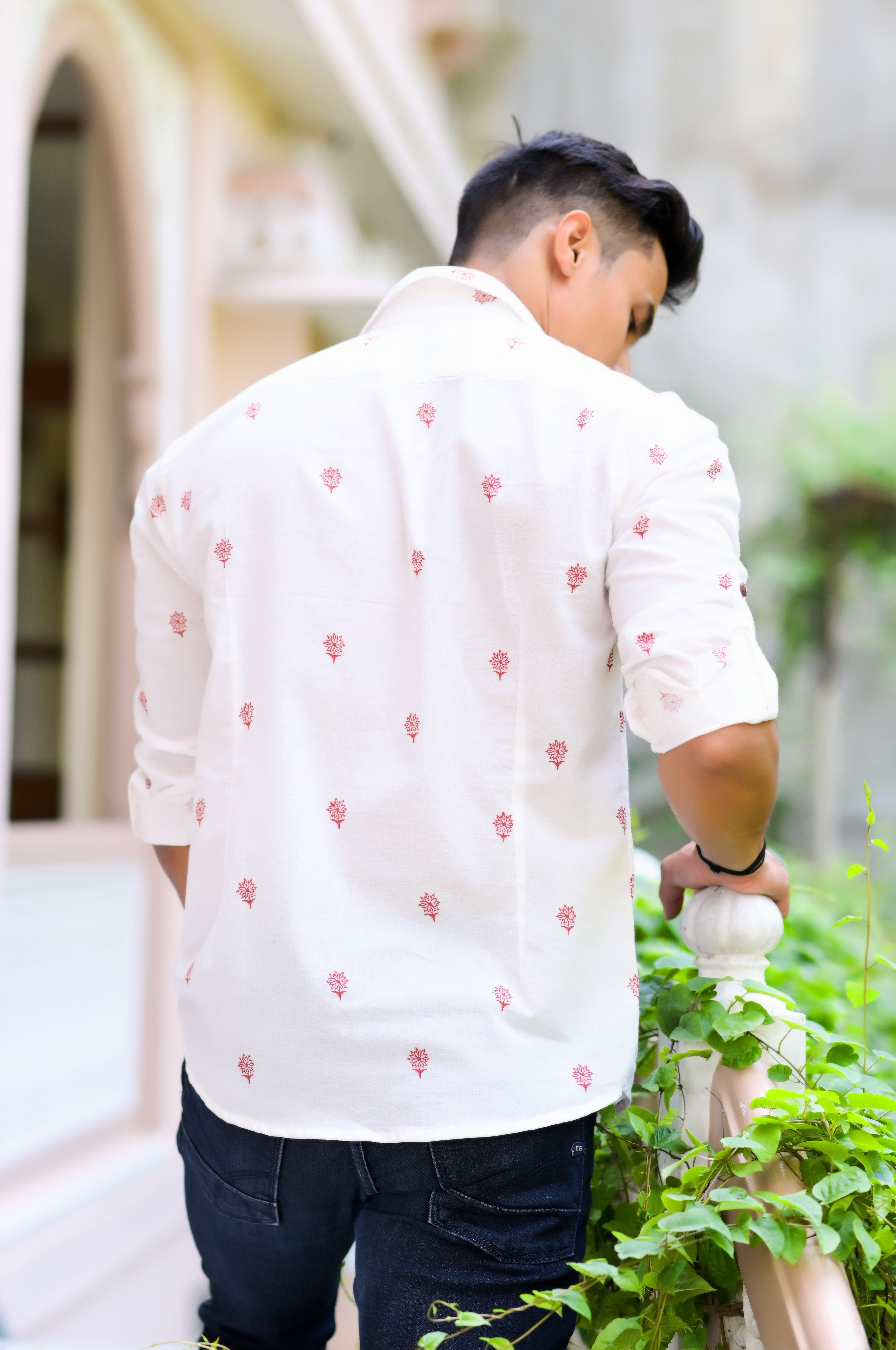 Qala Jaipur White Hand Block Print Floral Shirt for Men | Jaipuri Hand-Block Cotton Shirt