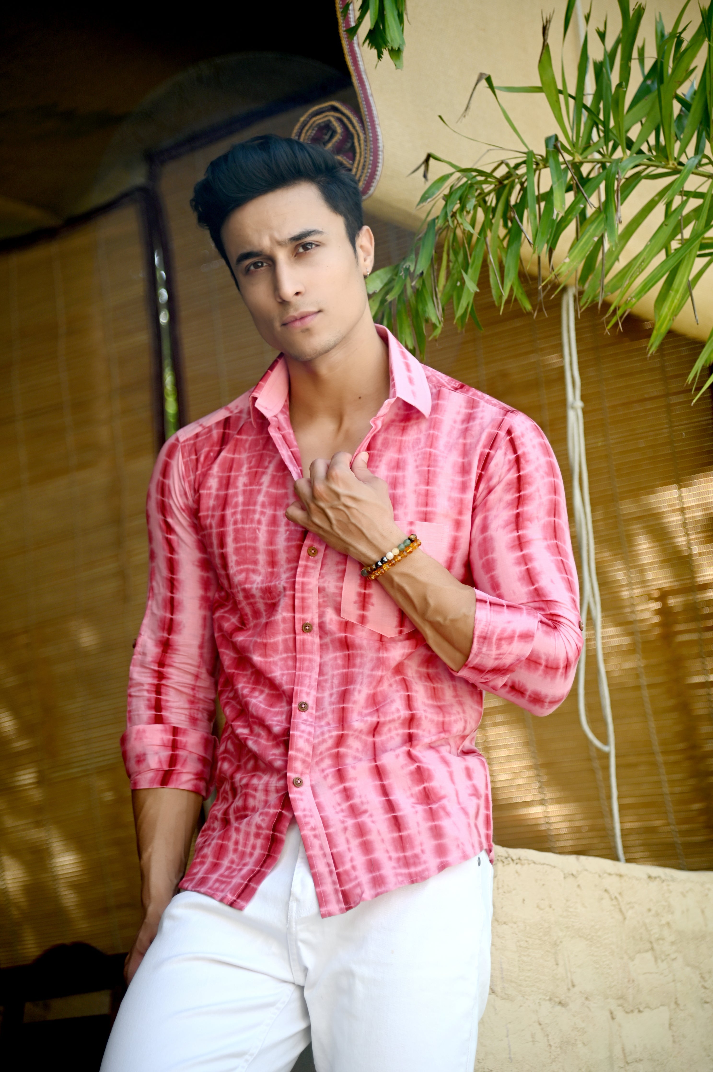 Qala Jaipur Pink Tie-Dye Cotton Shirt for Men | Rajasthani Hand-Dyed Shibori Shirt