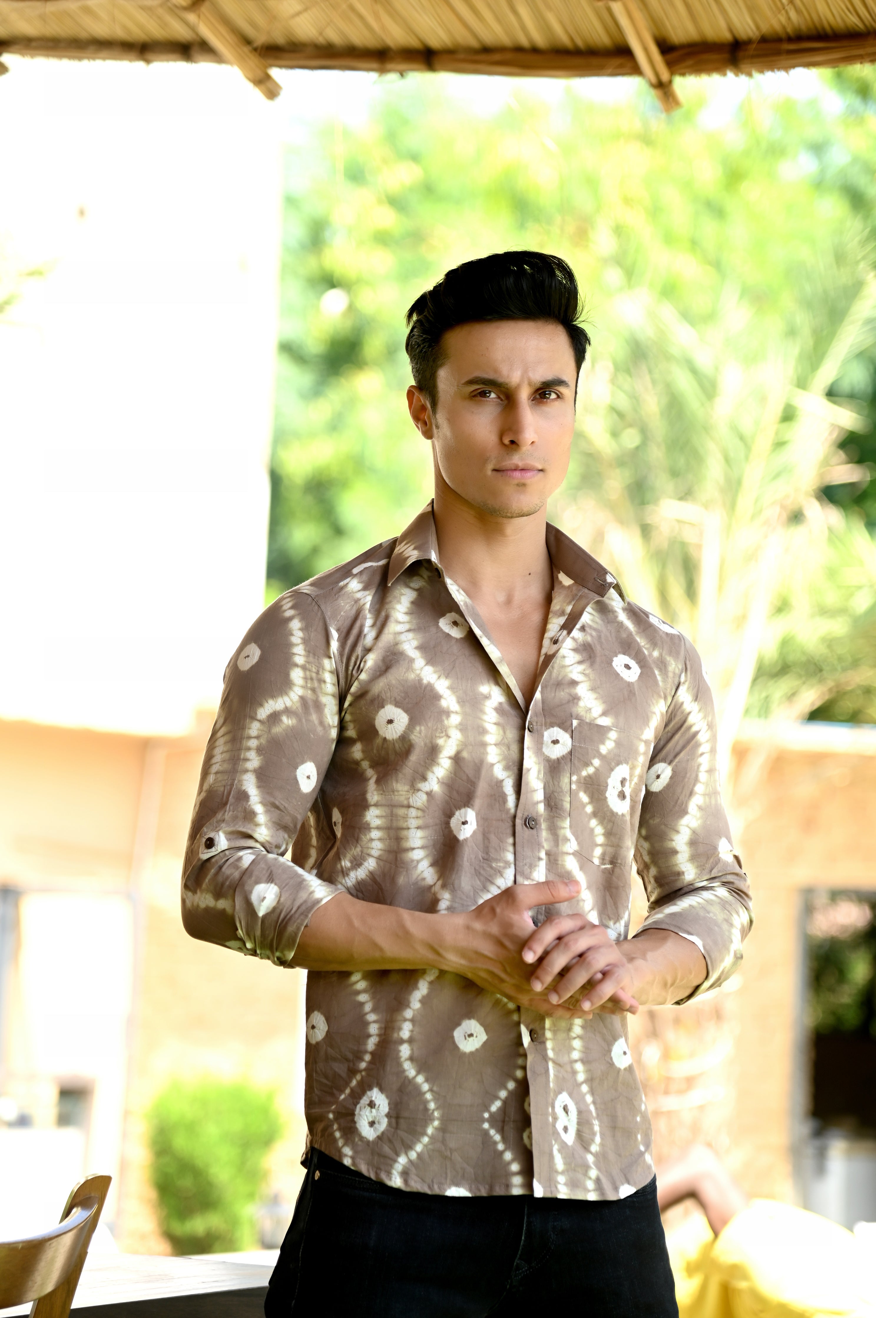Brown Hand Dyed Bandhani Cotton Shirt
