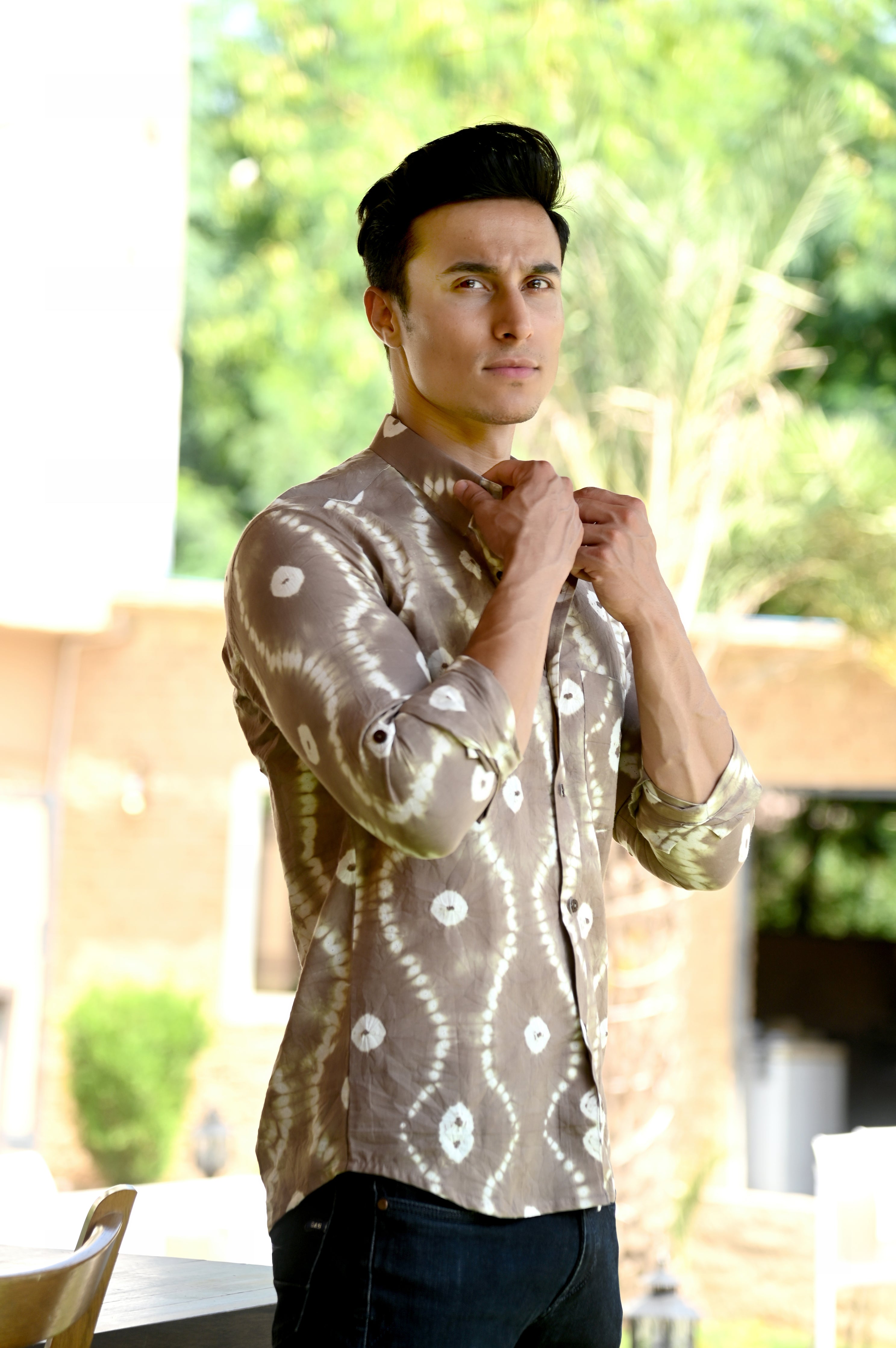 Brown Hand Dyed Bandhani Cotton Shirt
