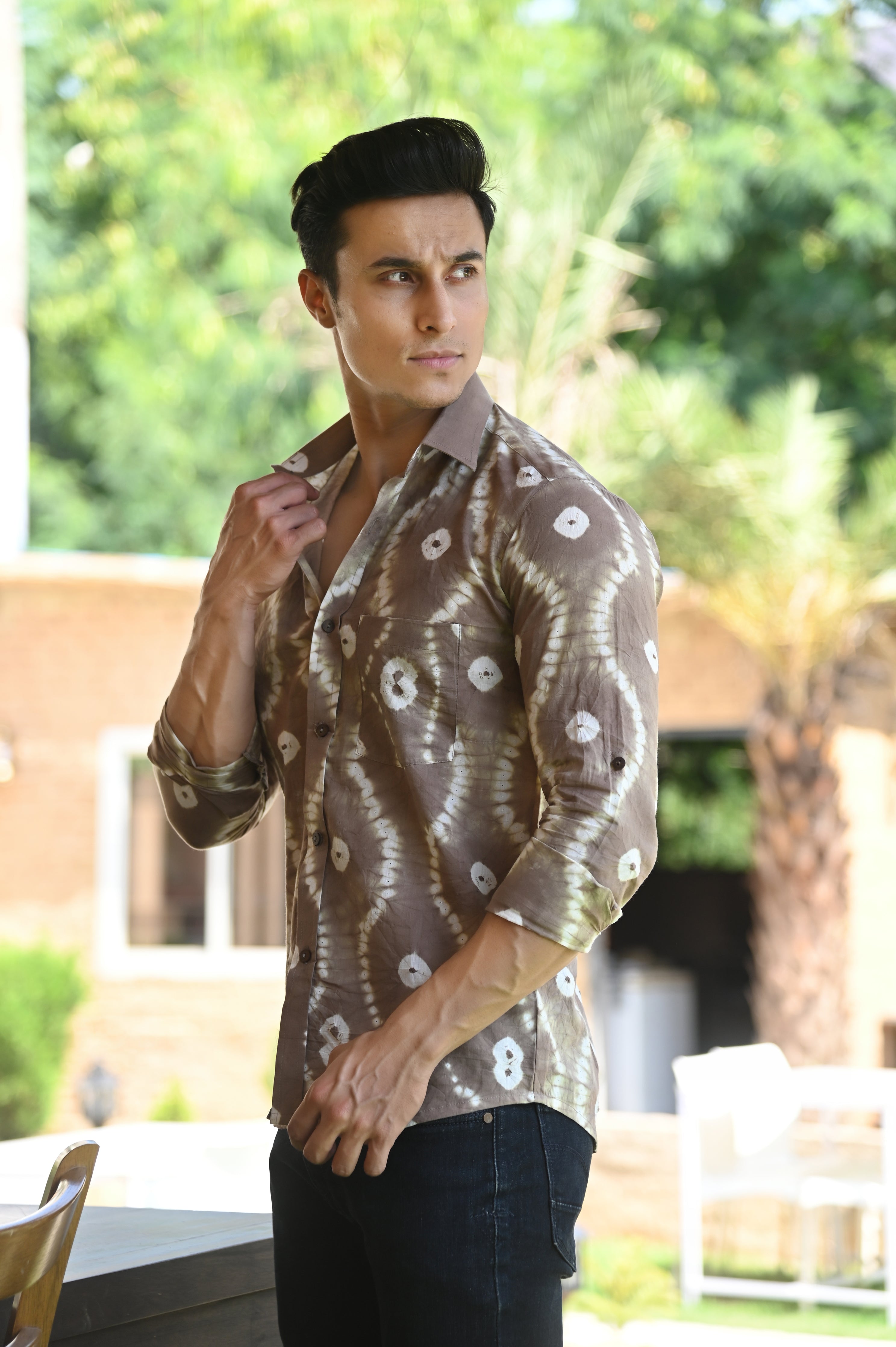 Brown Hand Dyed Bandhani Cotton Shirt