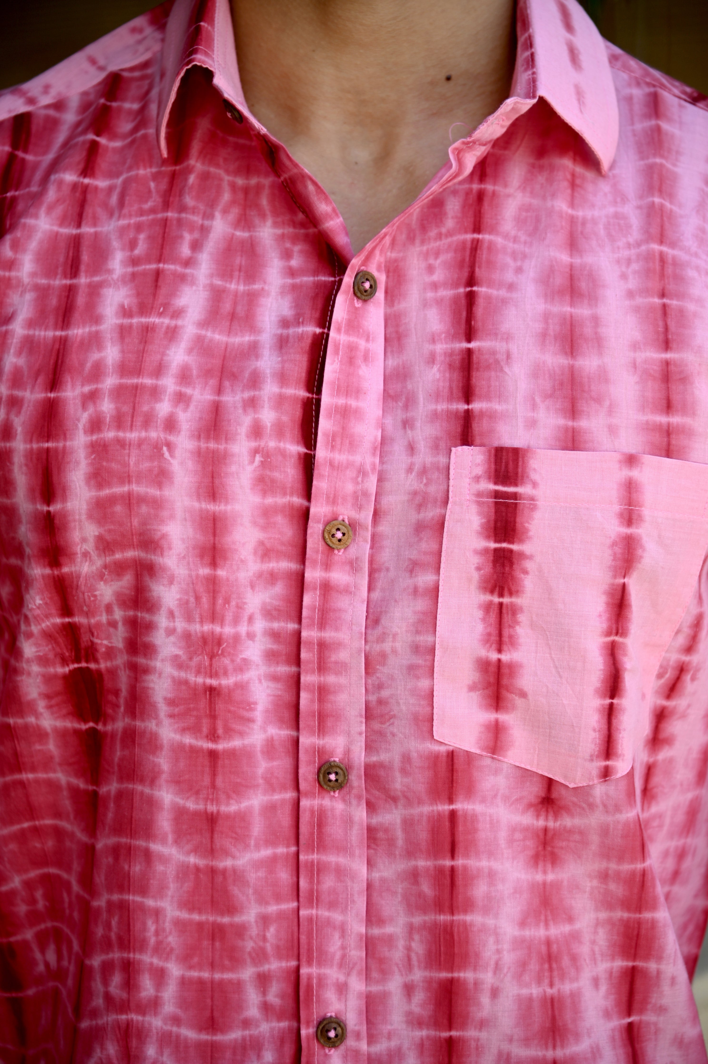 Qala Jaipur Pink Tie-Dye Cotton Shirt for Men | Rajasthani Hand-Dyed Shibori Shirt