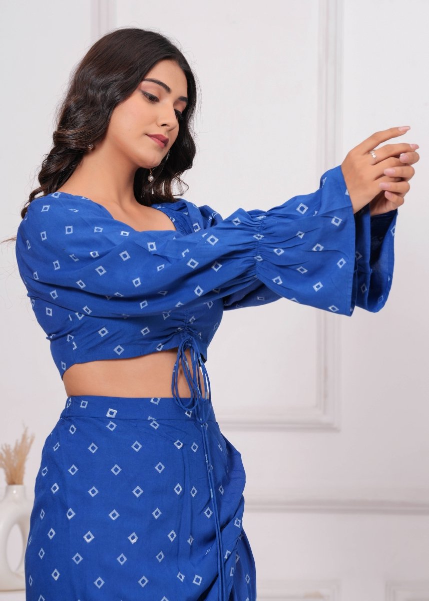 Blue Block Print Co - Ord Set - My Trend Fusion Collection - Qala Jaipur