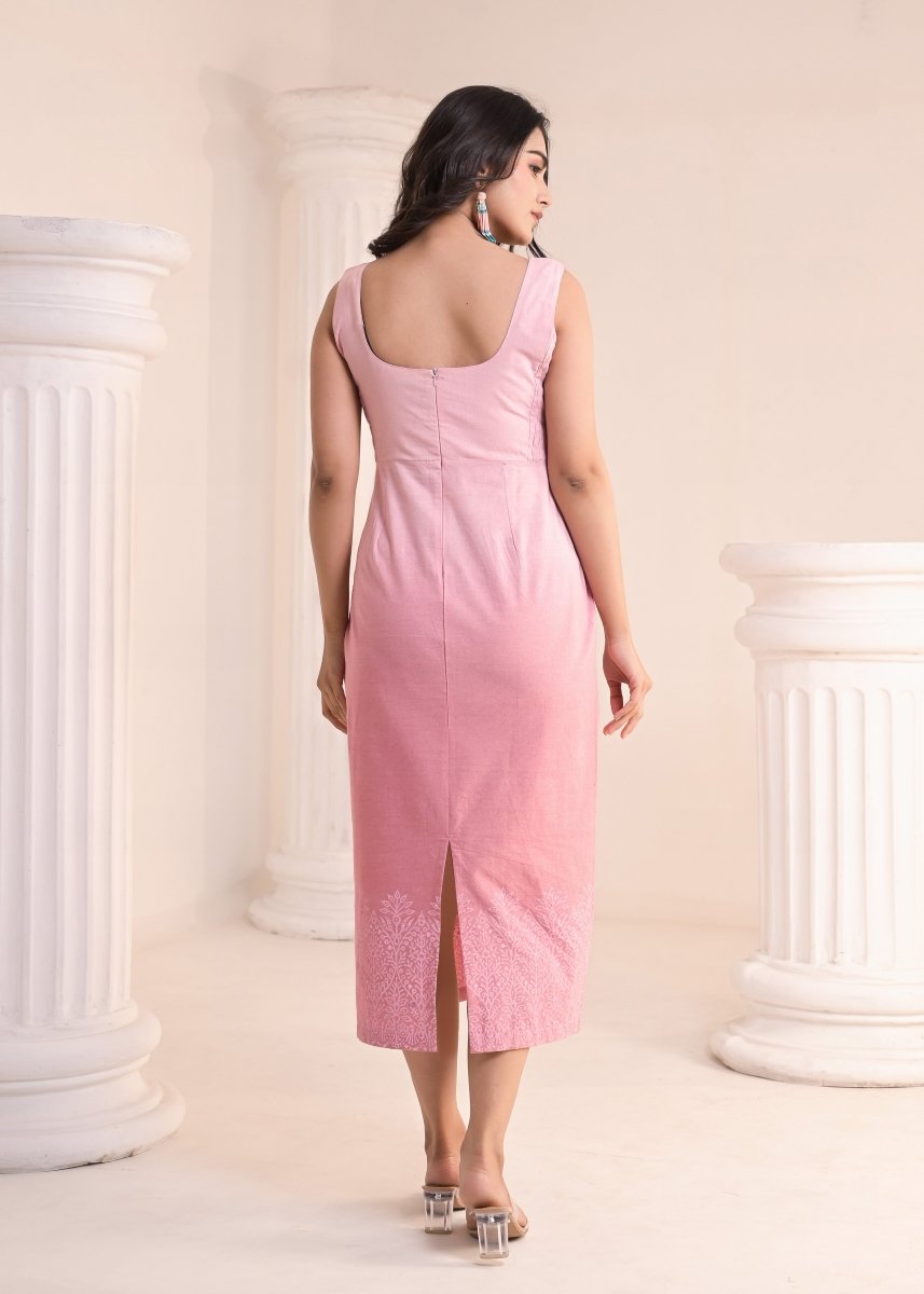 Ombre Block Diaries - Blush Pink Ombre Sleeveless Midi Dress - Qala Jaipur