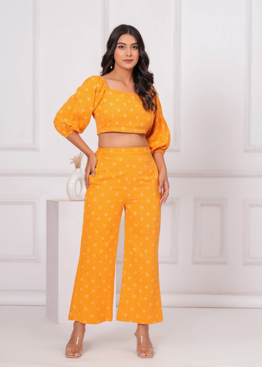 Mustard Yellow Block Printed Co - ord Set - My Trend Fusion Collection - Qala Jaipur