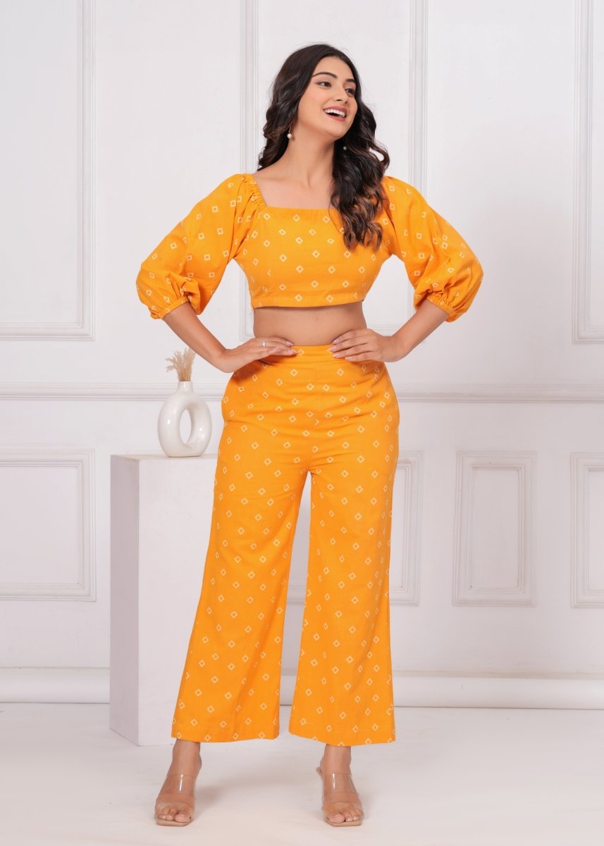 Mustard Yellow Block Printed Co - ord Set - My Trend Fusion Collection - Qala Jaipur