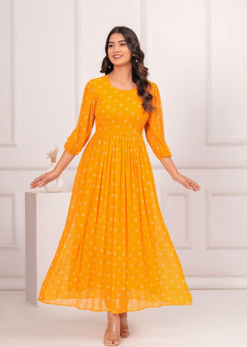 Mustard Block Print Dress - My Trend Fusion Collection - Qala Jaipur