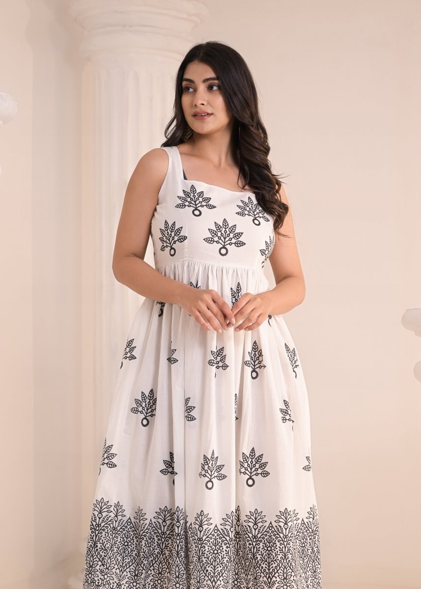 Art of Block - White & Black Hand Block Print Dress - Qala Jaipur
