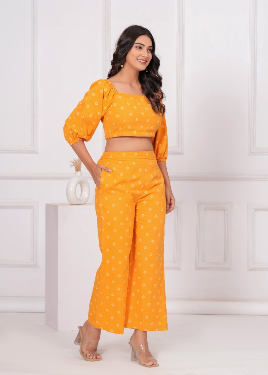 Mustard Yellow Block Printed Co - ord Set - My Trend Fusion Collection - Qala Jaipur