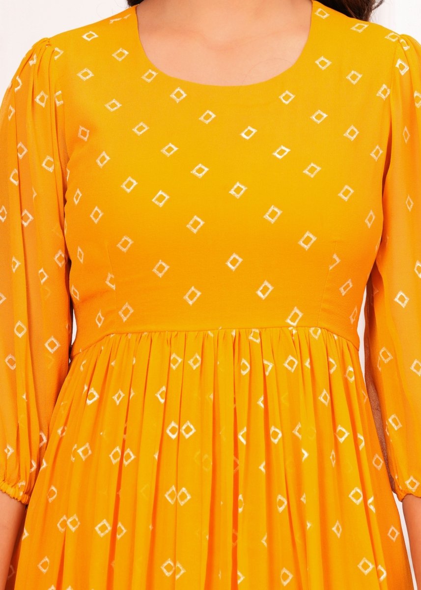 Mustard Block Print Dress - My Trend Fusion Collection - Qala Jaipur