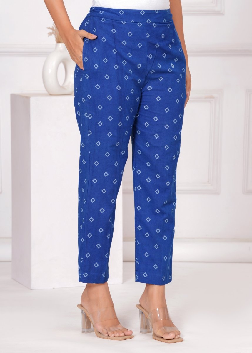 Blue Printed Asymmetrical Co ord Set - My Trend Fusion Collection - Qala Jaipur