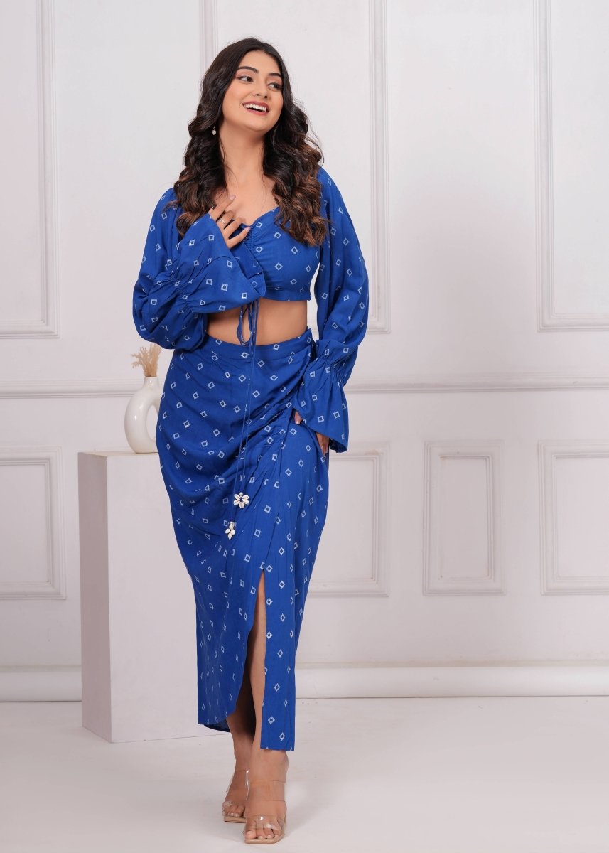 Blue Block Print Co - Ord Set - My Trend Fusion Collection - Qala Jaipur