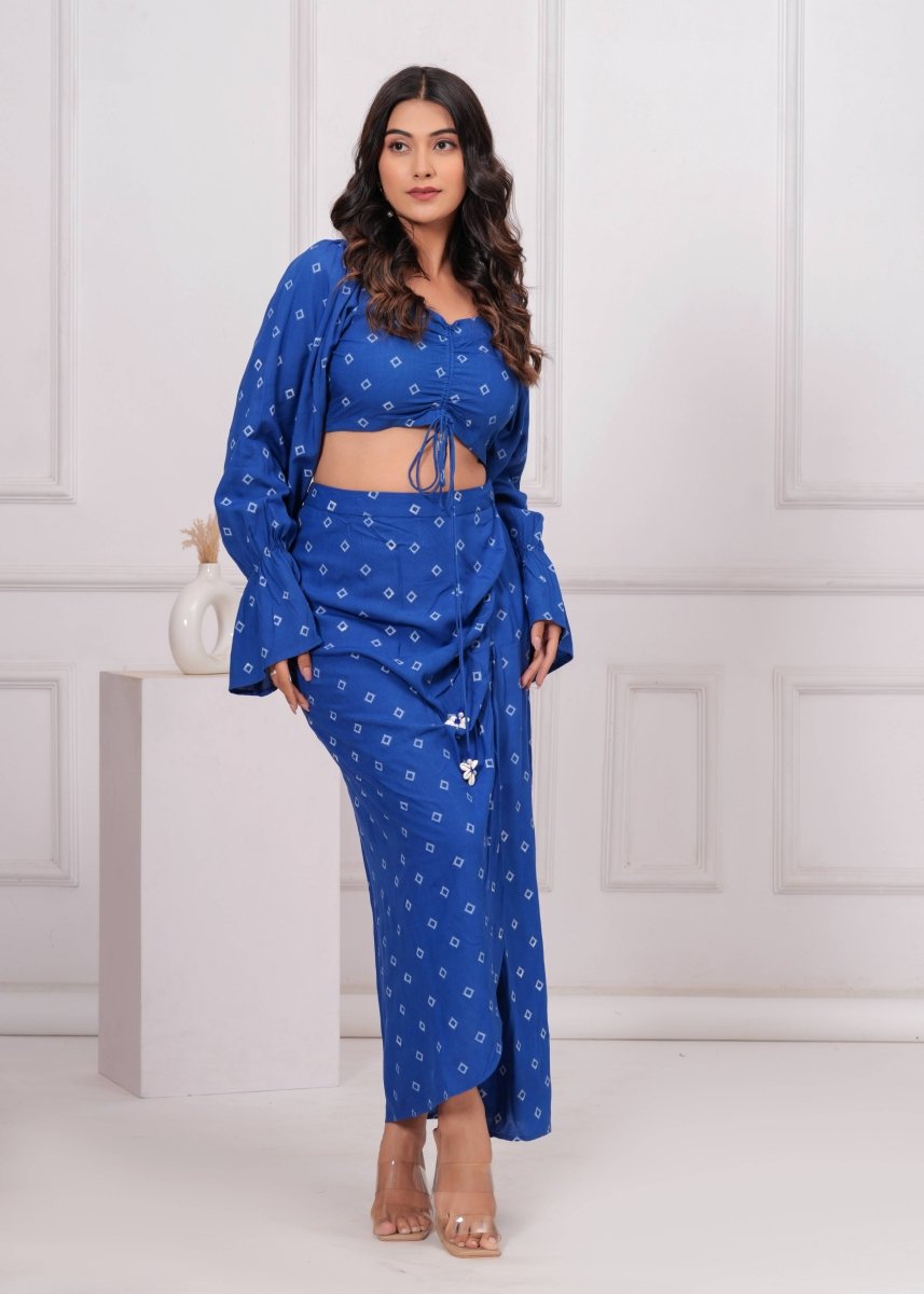 Blue Block Print Co - Ord Set - My Trend Fusion Collection - Qala Jaipur
