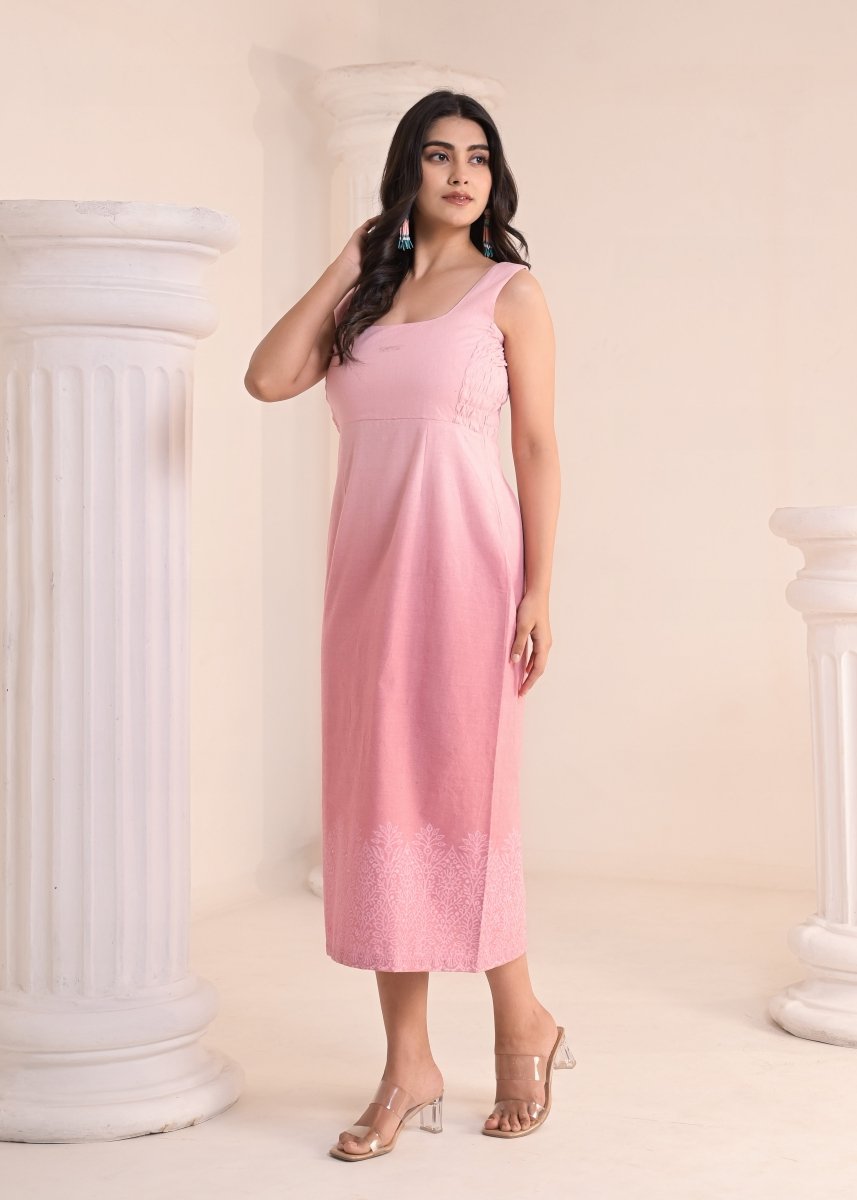 Ombre Block Diaries - Blush Pink Ombre Sleeveless Midi Dress - Qala Jaipur