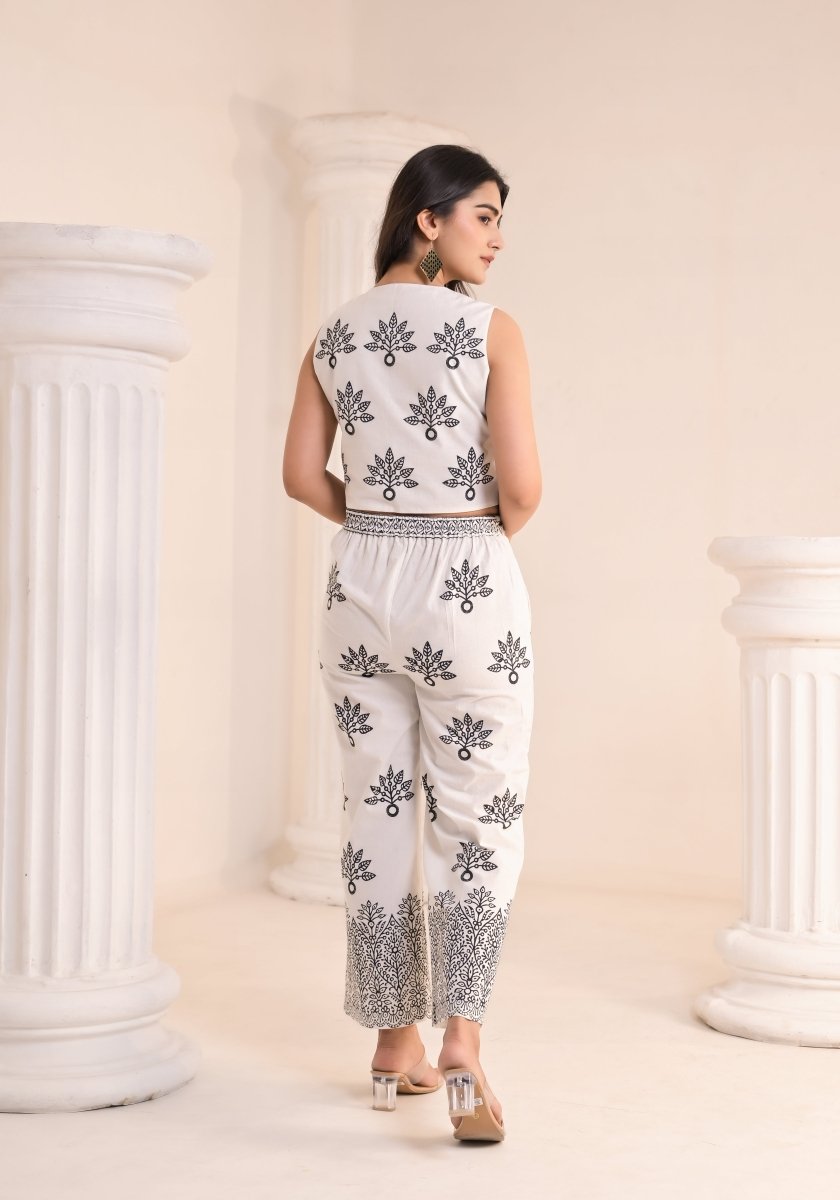 Art of Block - White &amp; Black Block Print Co - ord Set - Qala Jaipur