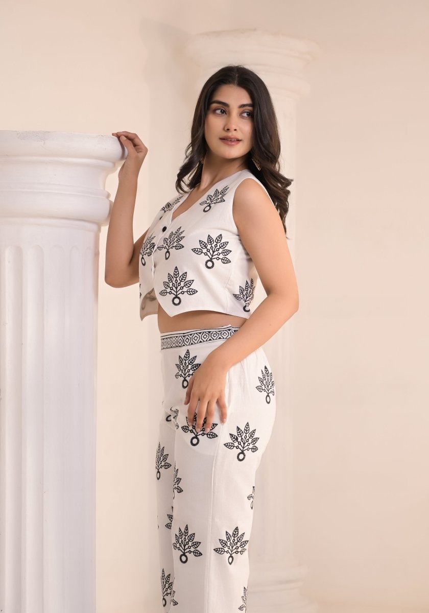 Art of Block - White &amp; Black Block Print Co - ord Set - Qala Jaipur