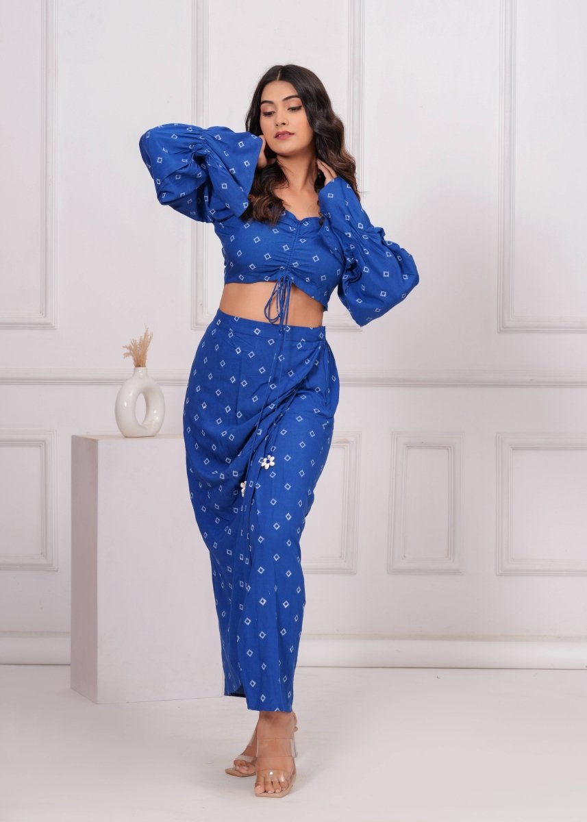 Blue Block Print Co - Ord Set - My Trend Fusion Collection - Qala Jaipur