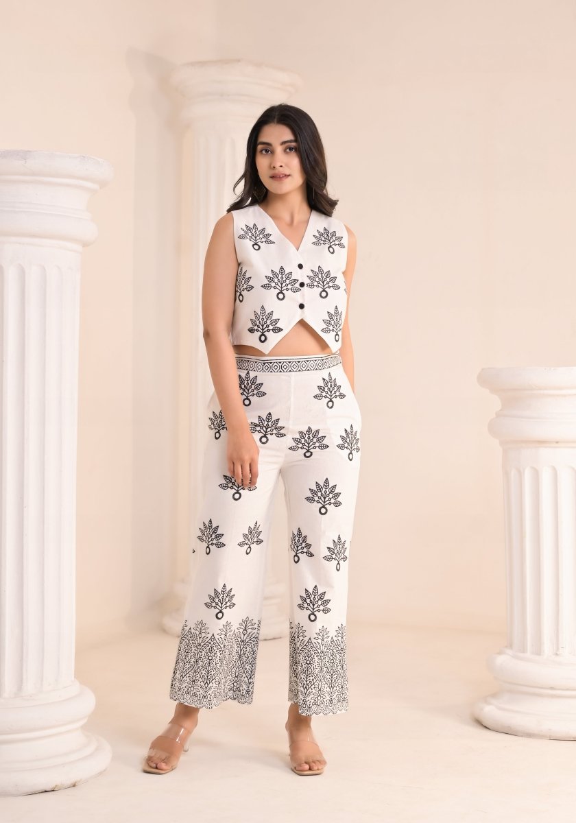 Art of Block - White &amp; Black Block Print Co - ord Set - Qala Jaipur